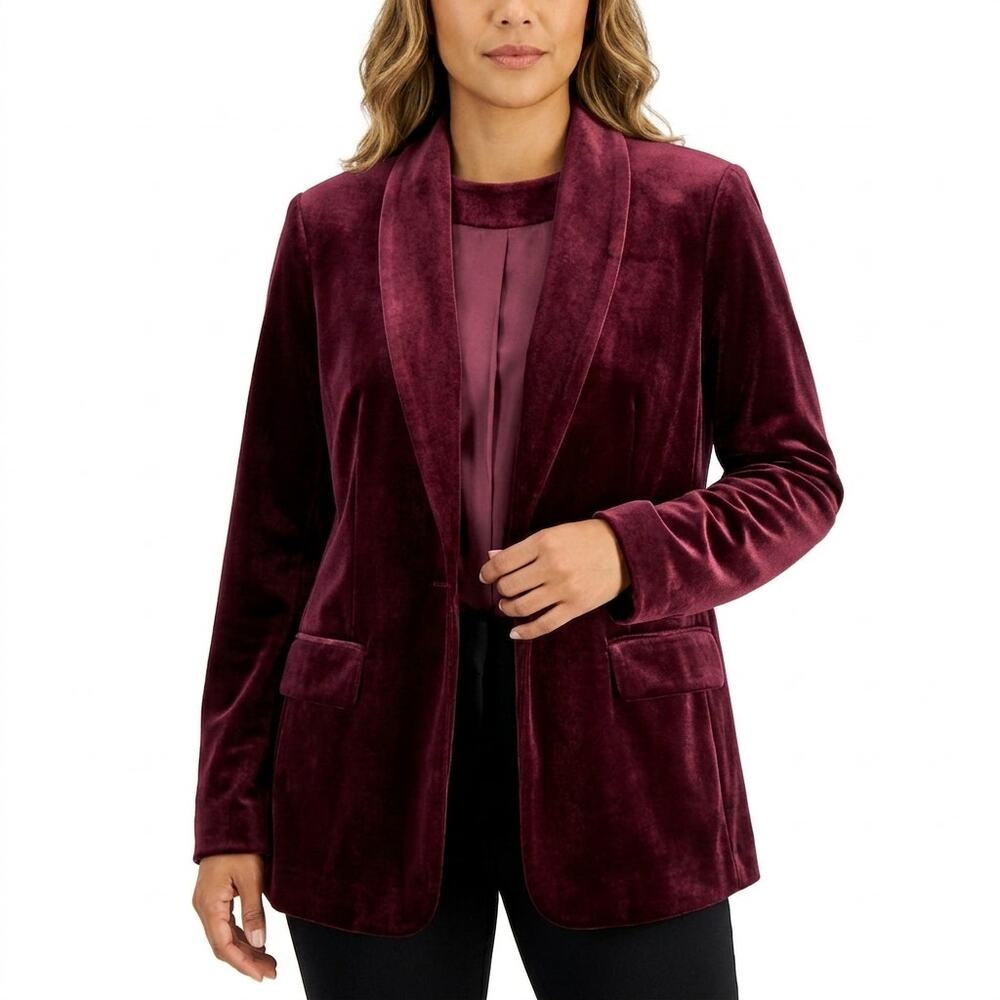 C by one  Burgundy Velvet Lined Jacket Women Size XL
